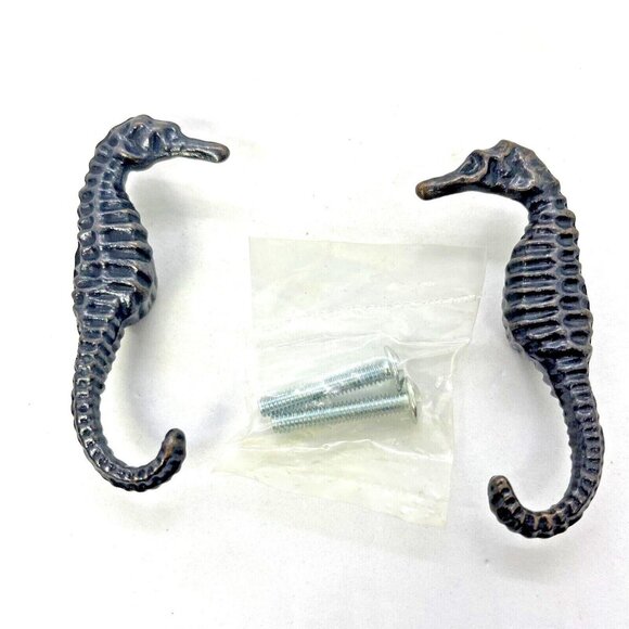 Seahorse Metal Drawer Pull Handle Set Dark Tone Beach Theme Decor - Picture 1 of 12